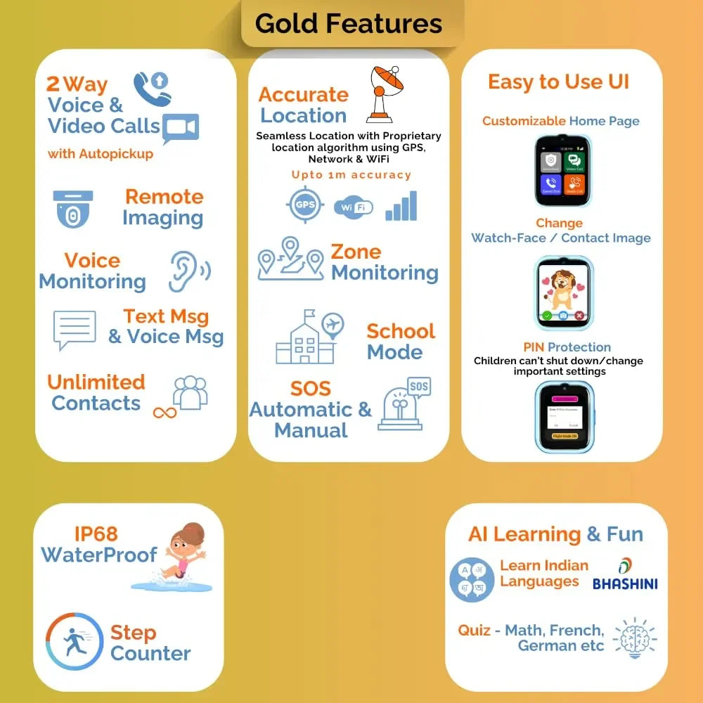 WachMe 4G Kids Smart Safety WatchPhone WM4GA1 - Gold Edition - Naivri
