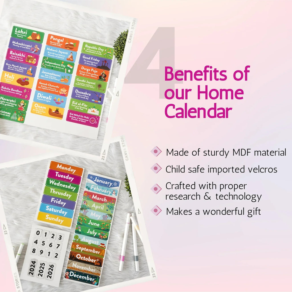 Wall mounting Daily Activity Calender- 9 Concepts- Velcro Based -80 Cutouts - Naivri