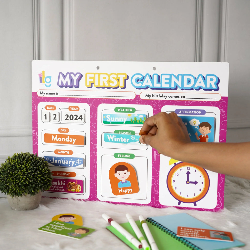 Wall mounting Daily Activity Calender- 9 Concepts- Velcro Based -80 Cutouts - Naivri