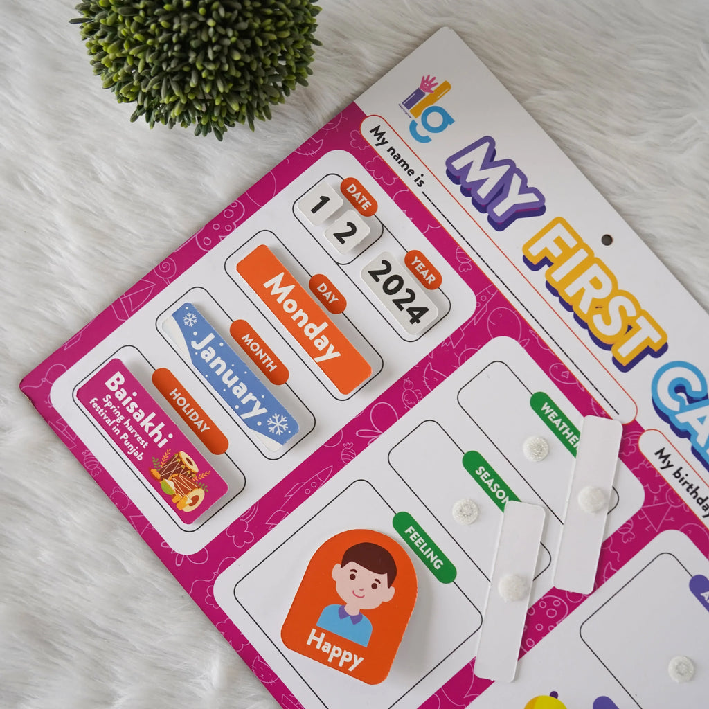 Wall mounting Daily Activity Calender- 9 Concepts- Velcro Based -80 Cutouts - Naivri