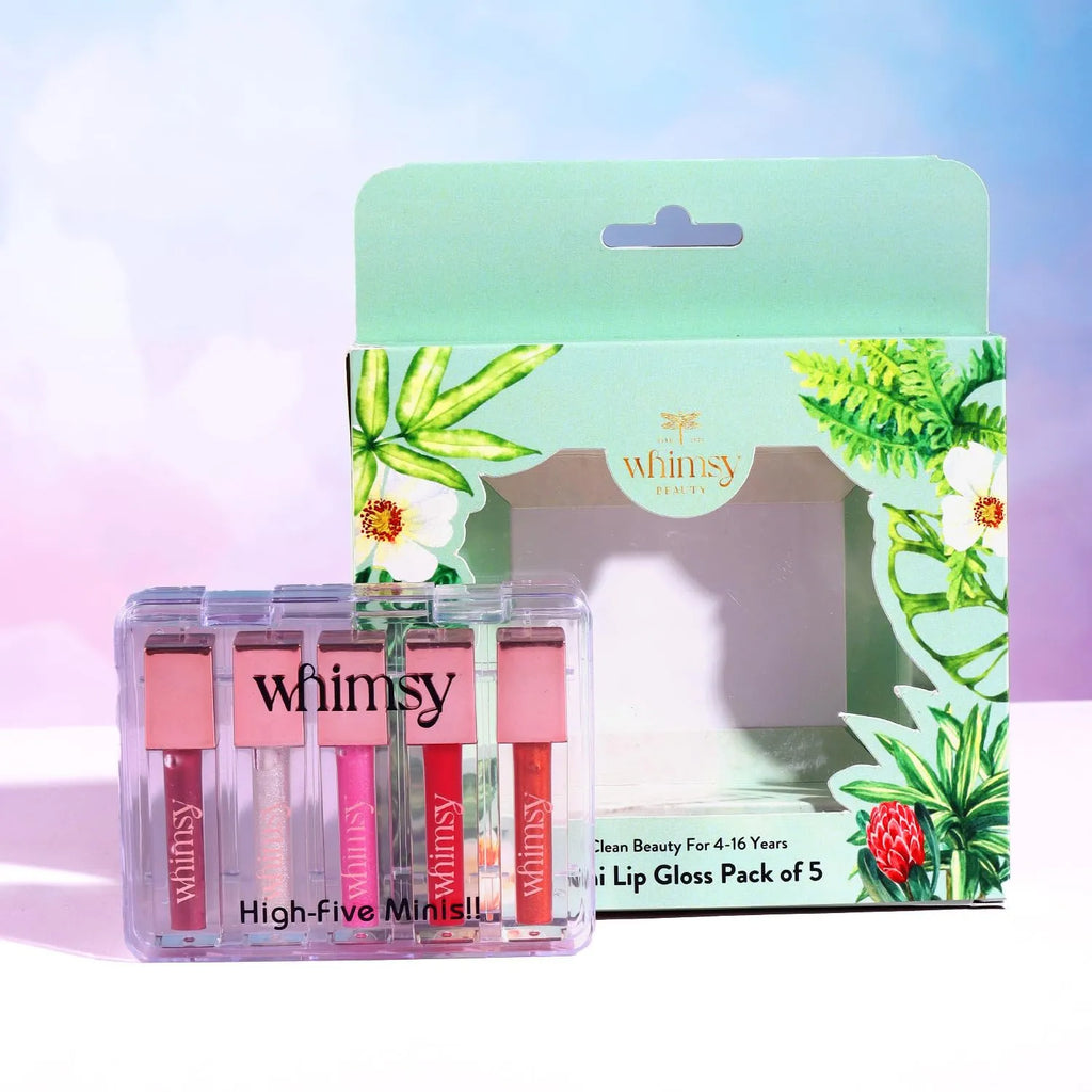 Whimsy Beauty Mini Lip Gloss Kit for Girls – 5-Pack of Moisturizing Lip Glosses with Shea Butter, Vitamin E & Jojoba Oil – Fun, Safe & Travel-Friendly Lip Gloss Set for Kids and Preteens - Naivri