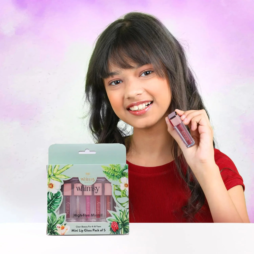 Whimsy Beauty Mini Lip Gloss Kit for Girls – 5-Pack of Moisturizing Lip Glosses with Shea Butter, Vitamin E & Jojoba Oil – Fun, Safe & Travel-Friendly Lip Gloss Set for Kids and Preteens - Naivri