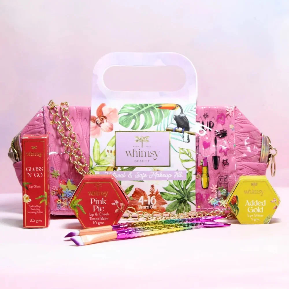 Whimsy Glitters Pouch Beauty Kit - Pack of 5 | Non-Toxic Skincare-Infused Play Makeup for Kids | Age 6 to 16 | Cruelty-Free - Naivri