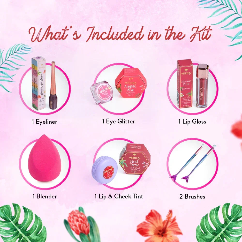 Whimsy Glow-Up Beauty Kit – Pack of 7 | Safe, Skincare-Infused Makeup for Kids - Naivri