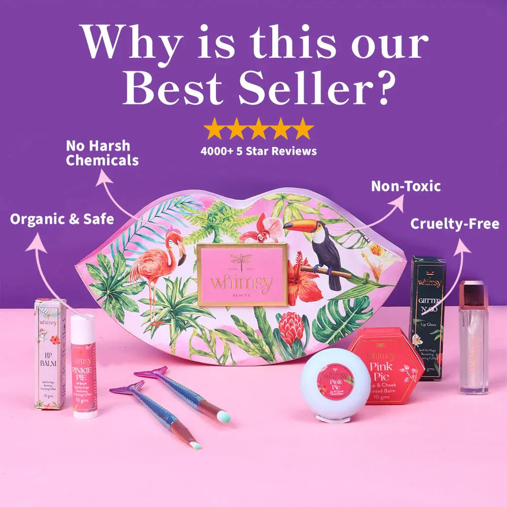 Whimsy Liplicious Beauty Kit - Pack of 7 | Non-Toxic Skincare-Infused Play Makeup for Kids | Cruelty-Free & Safe - Naivri