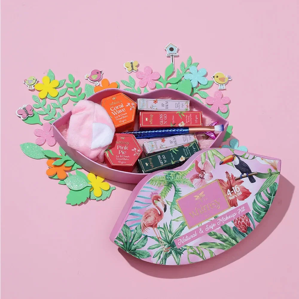 Whimsy Liplicious Beauty Kit - Pack of 7 | Non-Toxic Skincare-Infused Play Makeup for Kids | Cruelty-Free & Safe - Naivri