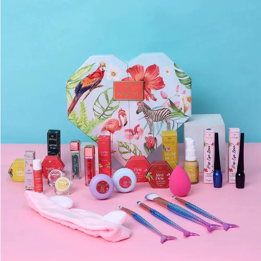 Whimsy Make U Pretty Beauty Kit - Pack of 15 | Non-Toxic Skincare-Infused Play Makeup for Kids | Cruelty-Free & Safe - Naivri