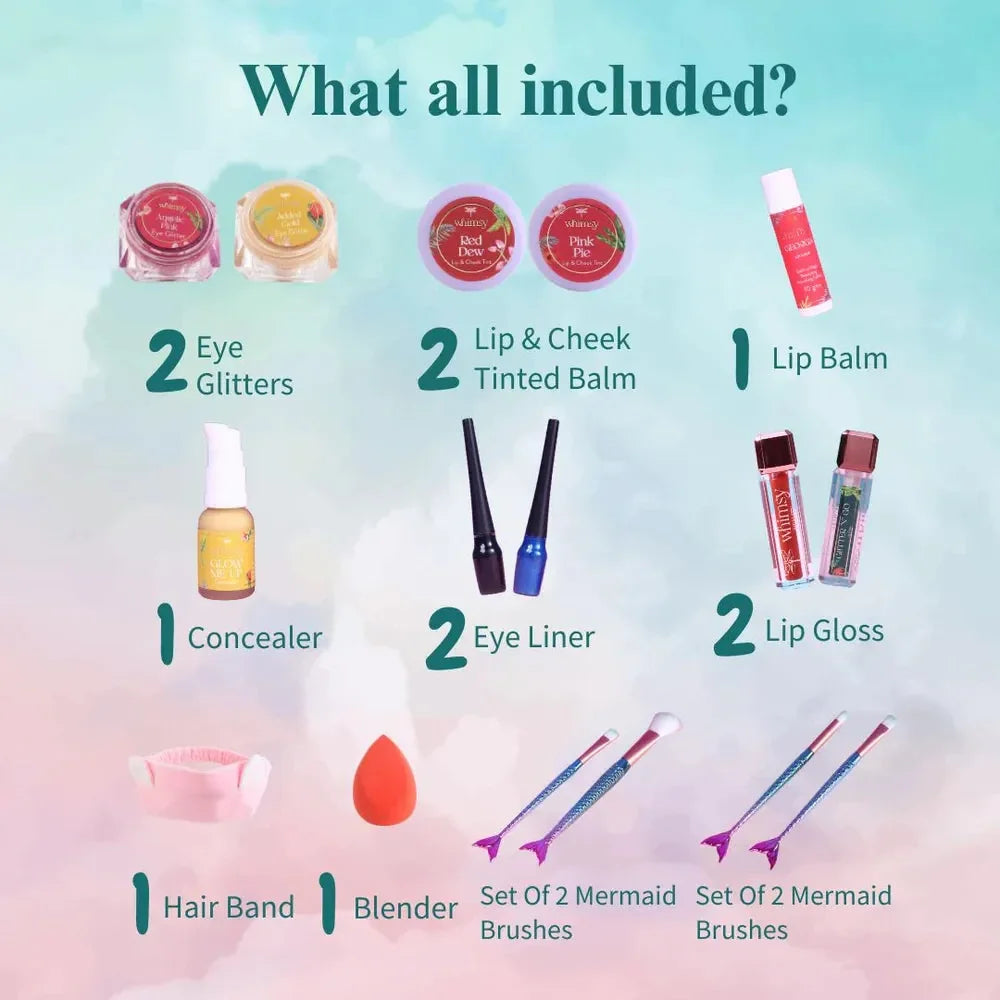 Whimsy Make U Pretty Beauty Kit - Pack of 15 | Non-Toxic Skincare-Infused Play Makeup for Kids | Cruelty-Free & Safe - Naivri