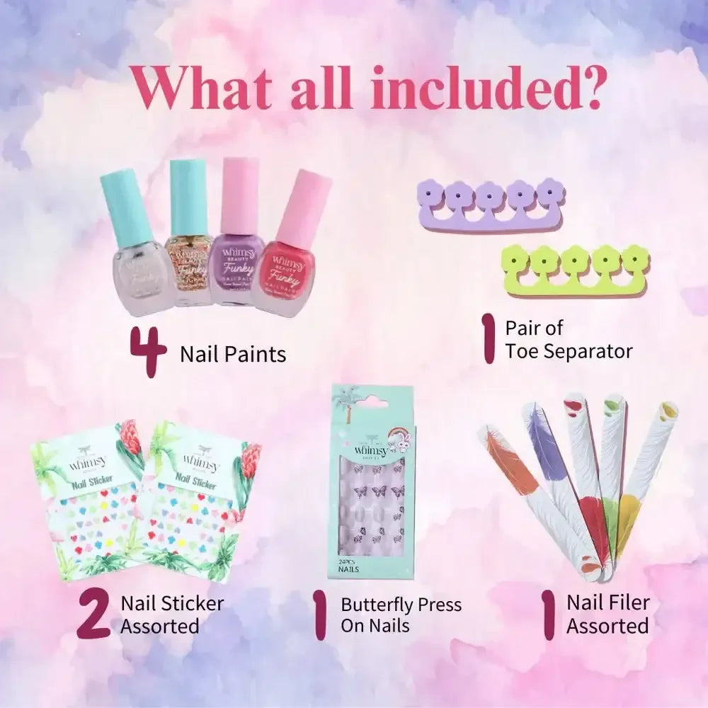 Whimsy Nail Paint Kit - Pack of 8 | Non-Toxic, Water-Based Peel-Off Nail Art Kit for Kids | Safe & Fun - Naivri