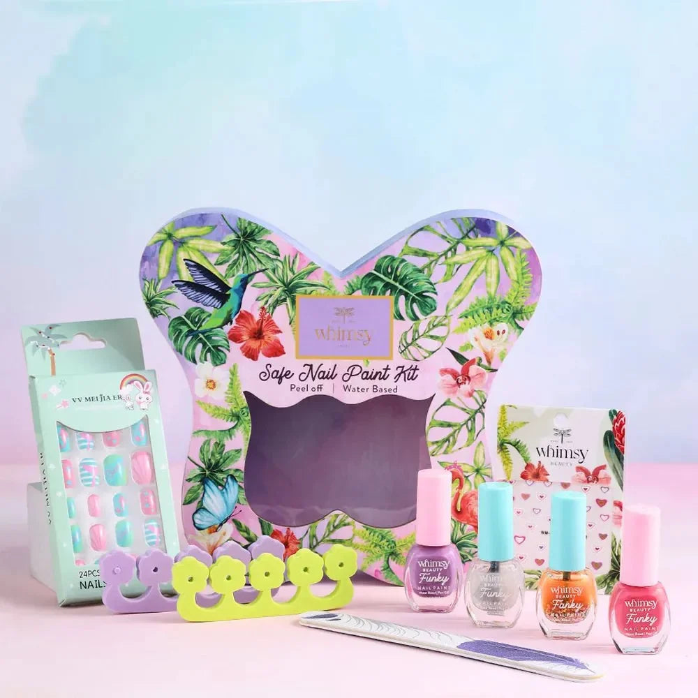 Whimsy Nail Paint Kit - Pack of 8 | Non-Toxic, Water-Based Peel-Off Nail Art Kit for Kids | Safe & Fun - Naivri