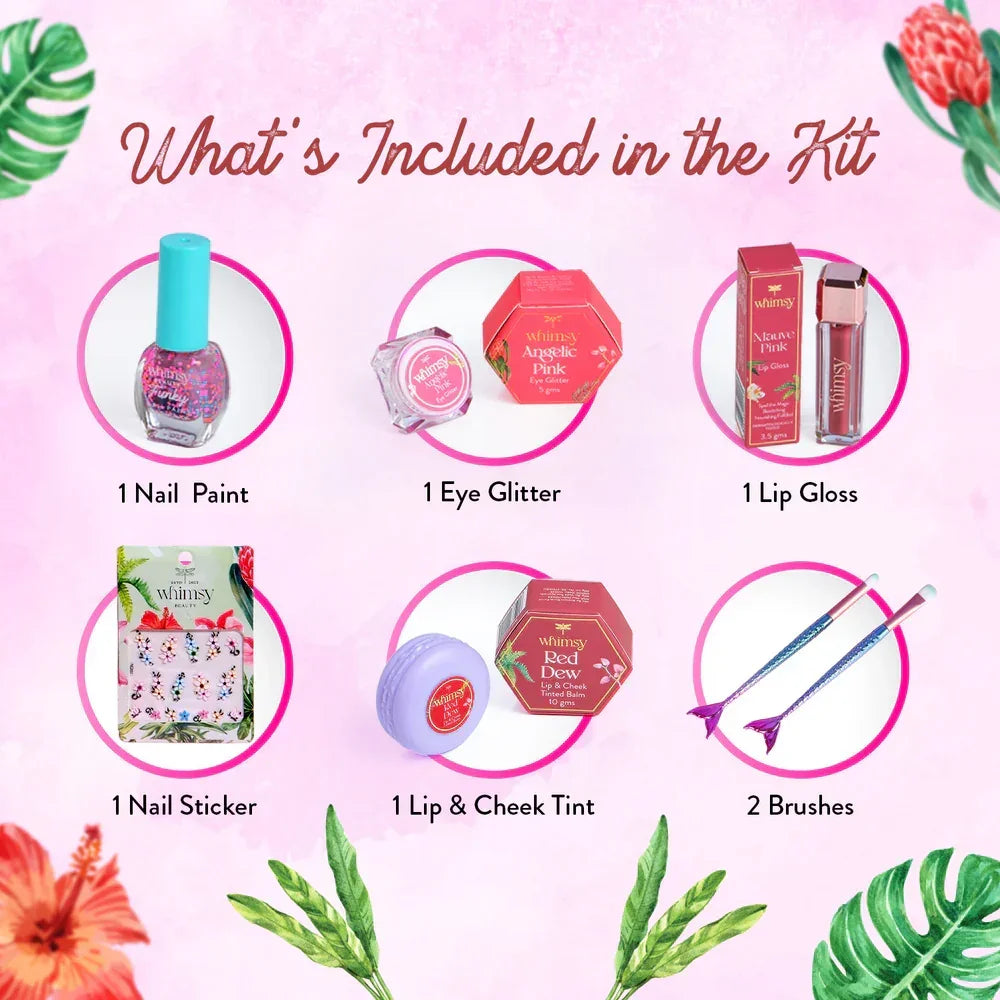 Whimsy Rainbow Sling Bag Gift Set – Pack of 7 | Skincare-Infused Non-Toxic Makeup for Kids (Ages 6–16) - Naivri