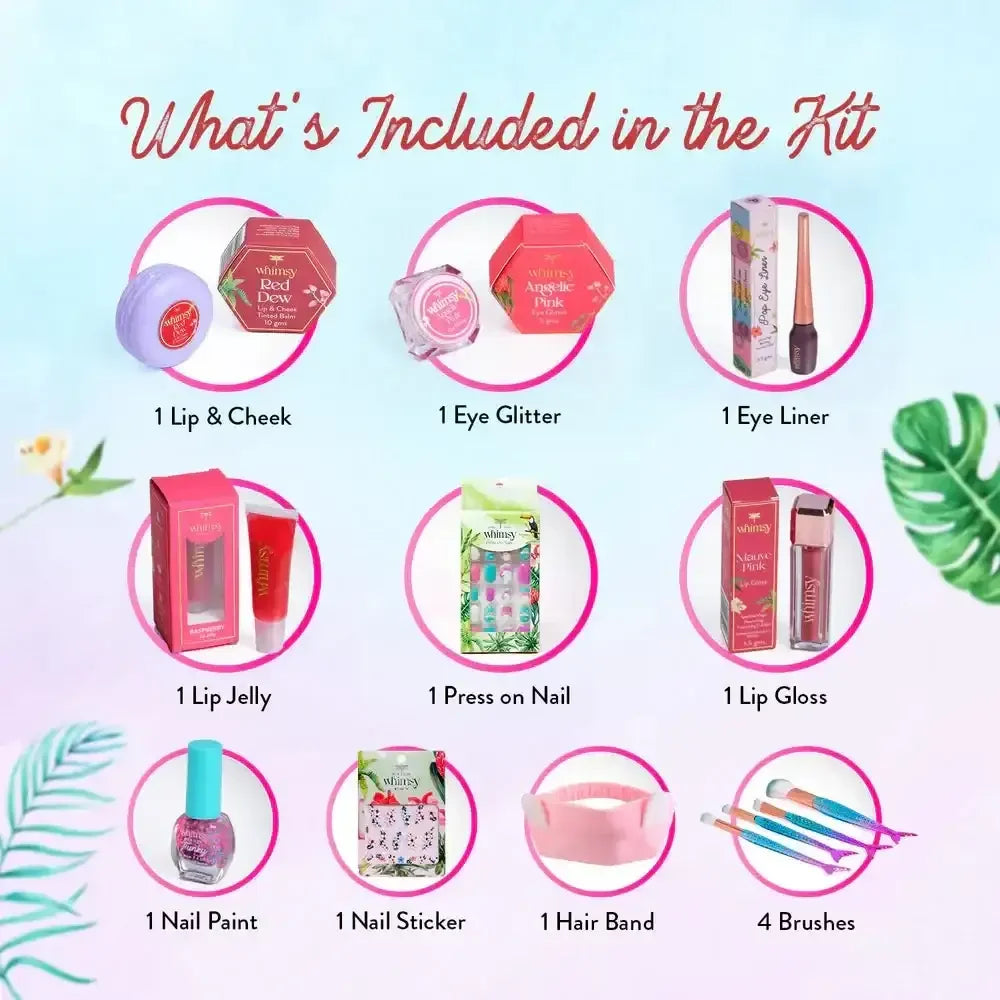 Whimsy Unicorn Travel Beauty Kit – Pack of 13 | Complete Cosmetic Set for Kids - Naivri