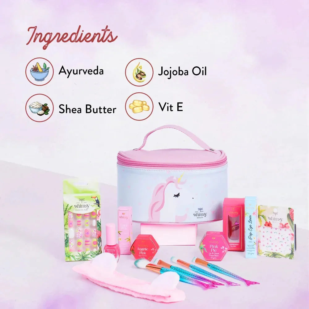 Whimsy Unicorn Travel Beauty Kit – Pack of 13 | Complete Cosmetic Set for Kids - Naivri