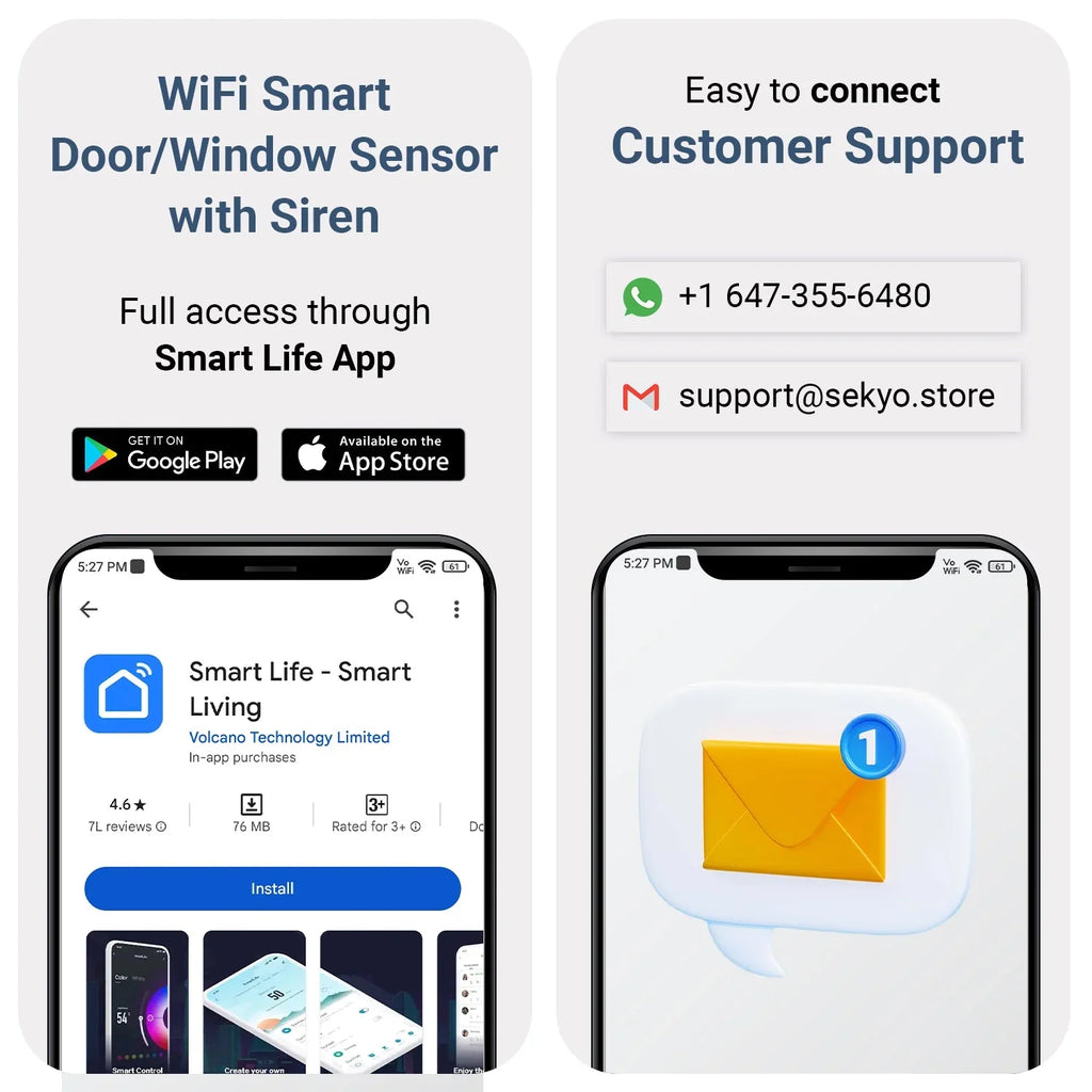 WiFi Smart Door/Window Sensor With Siren - Naivri