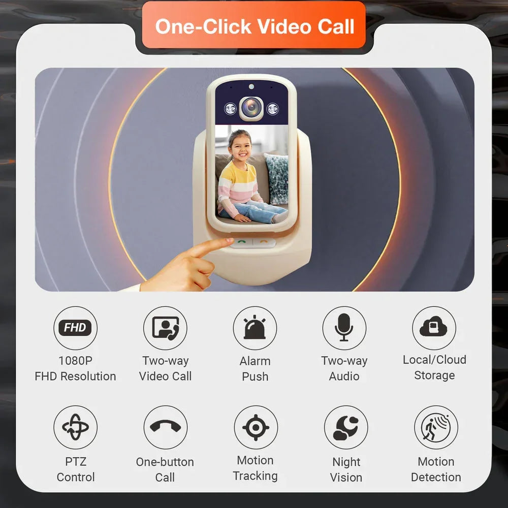WiFi Video Calling CCTV Camera with 2.8" Screen | 1 Click Call, 2 Way Talk | Motion Detector, Night Vision, App Alert | Indoor Baby/Elderly/Maid Live Monitoring | CCTV with Screen - Naivri