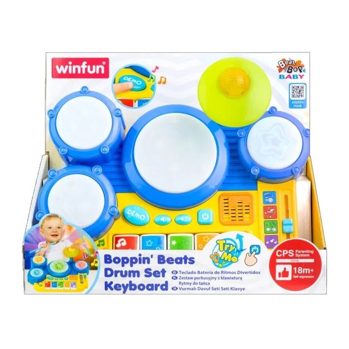 Winfun Boppin' Beats Drum Set Keyboard – Light-Up Musical Toy Drum Kit with Piano for Toddlers - Naivri