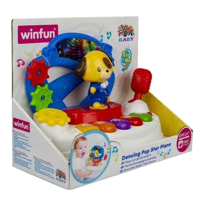 Winfun Dancing Pup Star Piano | Musical Light-Up Piano Toy with Dancing Puppy, Joystick, Spinning Gears & Animal Sounds | Toddler Activity Station - Naivri