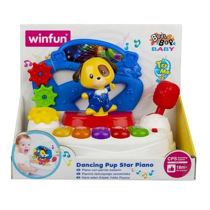 Winfun Dancing Pup Star Piano | Musical Light-Up Piano Toy with Dancing Puppy, Joystick, Spinning Gears & Animal Sounds | Toddler Activity Station - Naivri