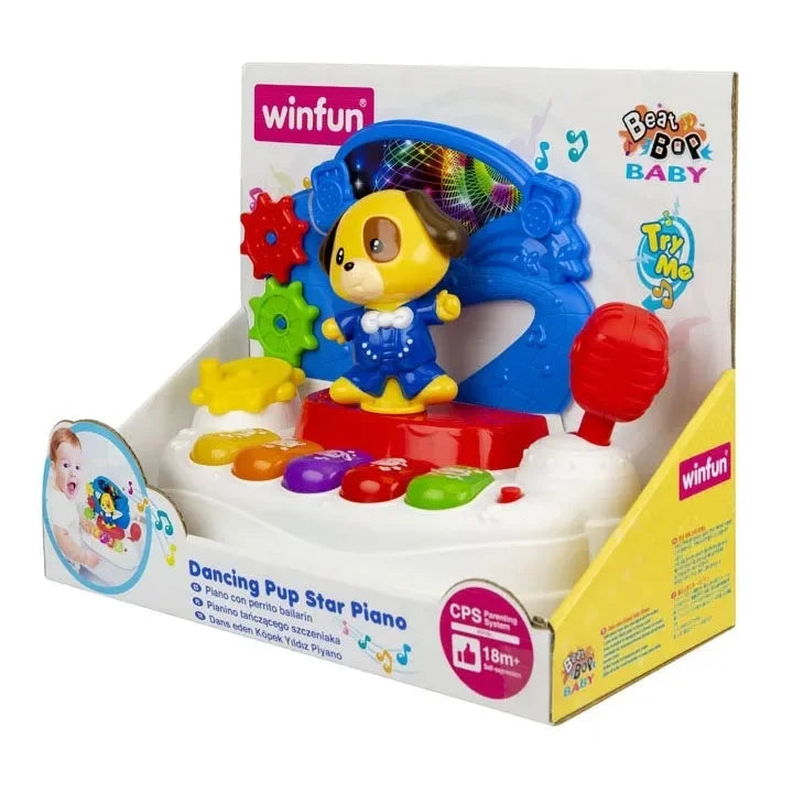 Winfun Dancing Pup Star Piano | Musical Light-Up Piano Toy with Dancing Puppy, Joystick, Spinning Gears & Animal Sounds | Toddler Activity Station - Naivri