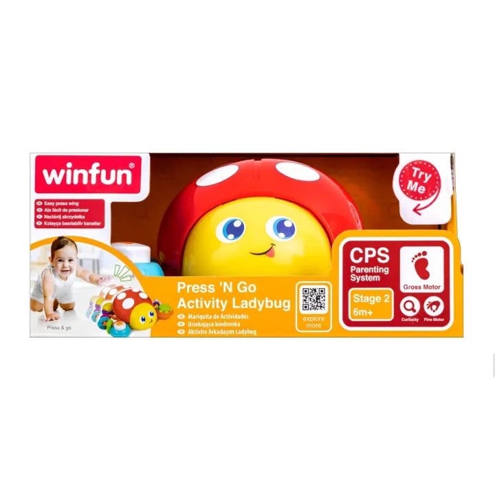 Winfun Press 'N Go Activity Ladybug | Crawling Baby Toy with Music, Sounds, and Sensory Play | 18 Months+ - Naivri