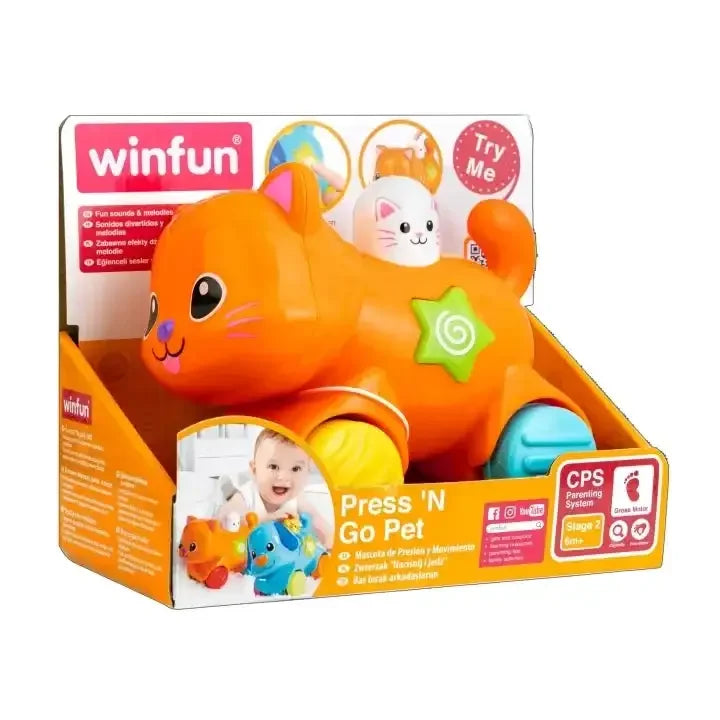 Winfun Press 'N Go Pet - Kitten – Interactive Light & Sound Rolling Toy for Toddlers - Naivri