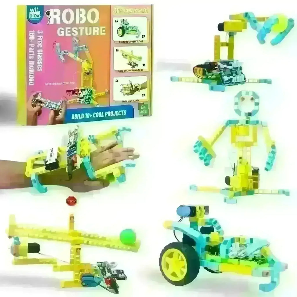 WitBlox DIY Robotics Kit for Kids – Robo Gesture Sensor Modular Kit | Hand-Controlled Gesture Sensing RC Car & Robotic Arm | STEM Educational Toy for Age 8+ | Includes 180+ Parts, 1-Year Warranty, Free 3 Live Classes - Naivri