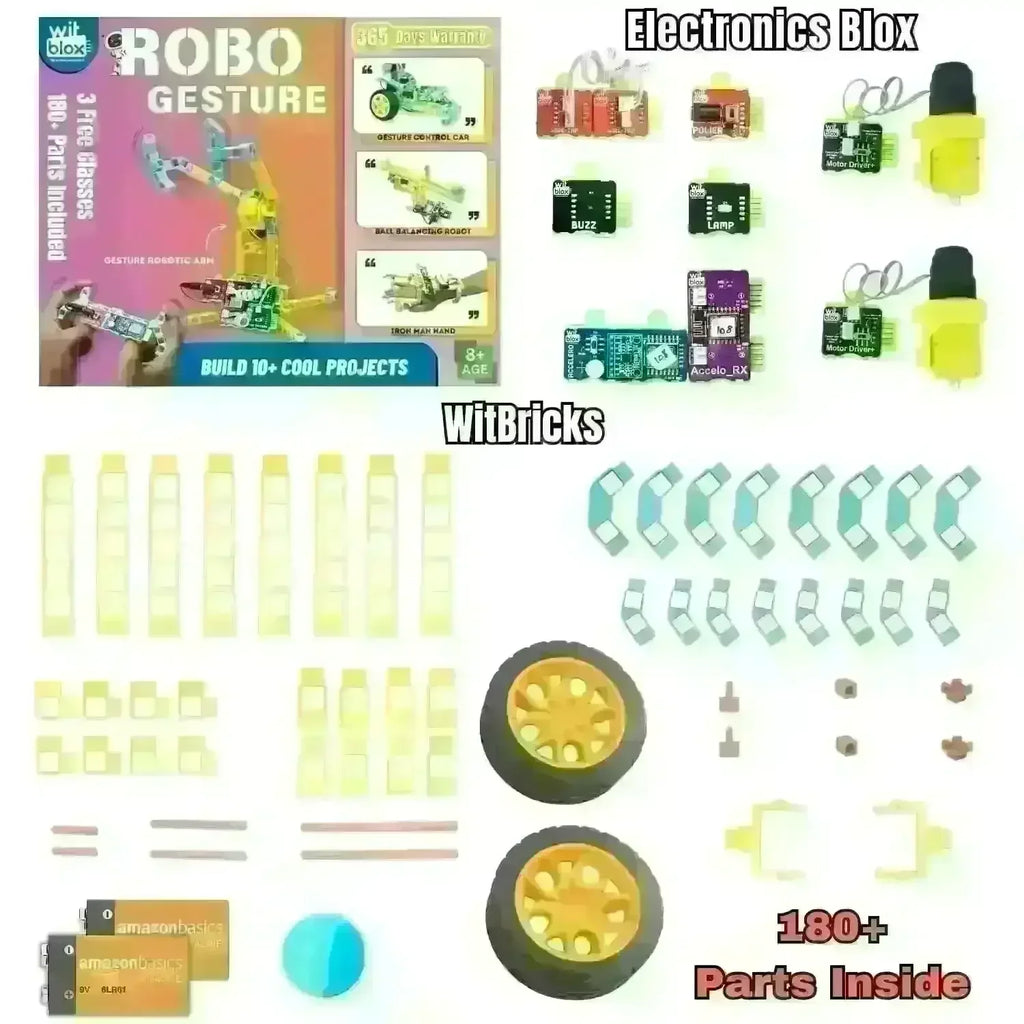 WitBlox DIY Robotics Kit for Kids – Robo Gesture Sensor Modular Kit | Hand-Controlled Gesture Sensing RC Car & Robotic Arm | STEM Educational Toy for Age 8+ | Includes 180+ Parts, 1-Year Warranty, Free 3 Live Classes - Naivri