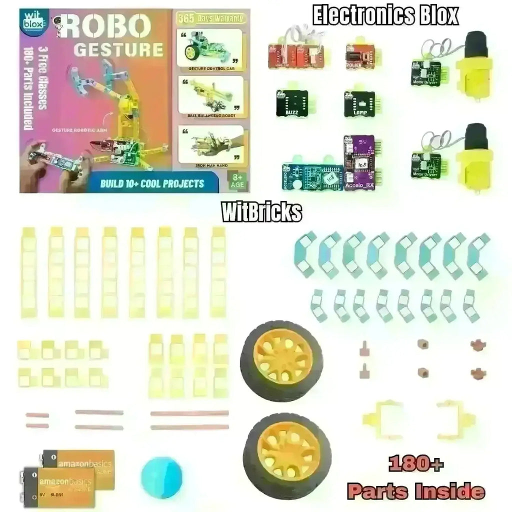 WitBlox DIY Robotics Kit for Kids – Robo Gesture Sensor Modular Kit | Hand-Controlled Gesture Sensing RC Car & Robotic Arm | STEM Educational Toy for Age 8+ | Includes 180+ Parts, 1-Year Warranty, Free 3 Live Classes - Naivri