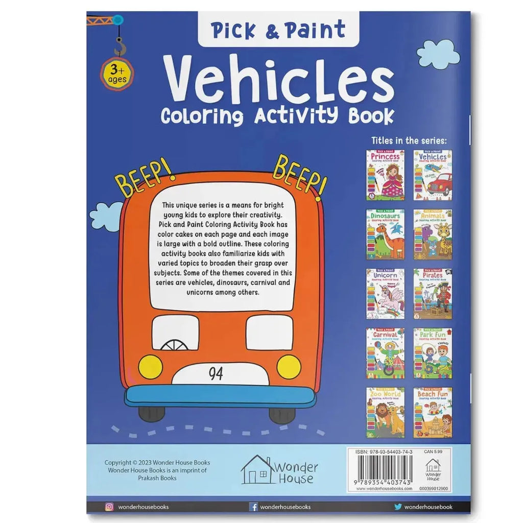 Wonder House Pick and Paint Coloring Activity Book Vehicles - Naivri