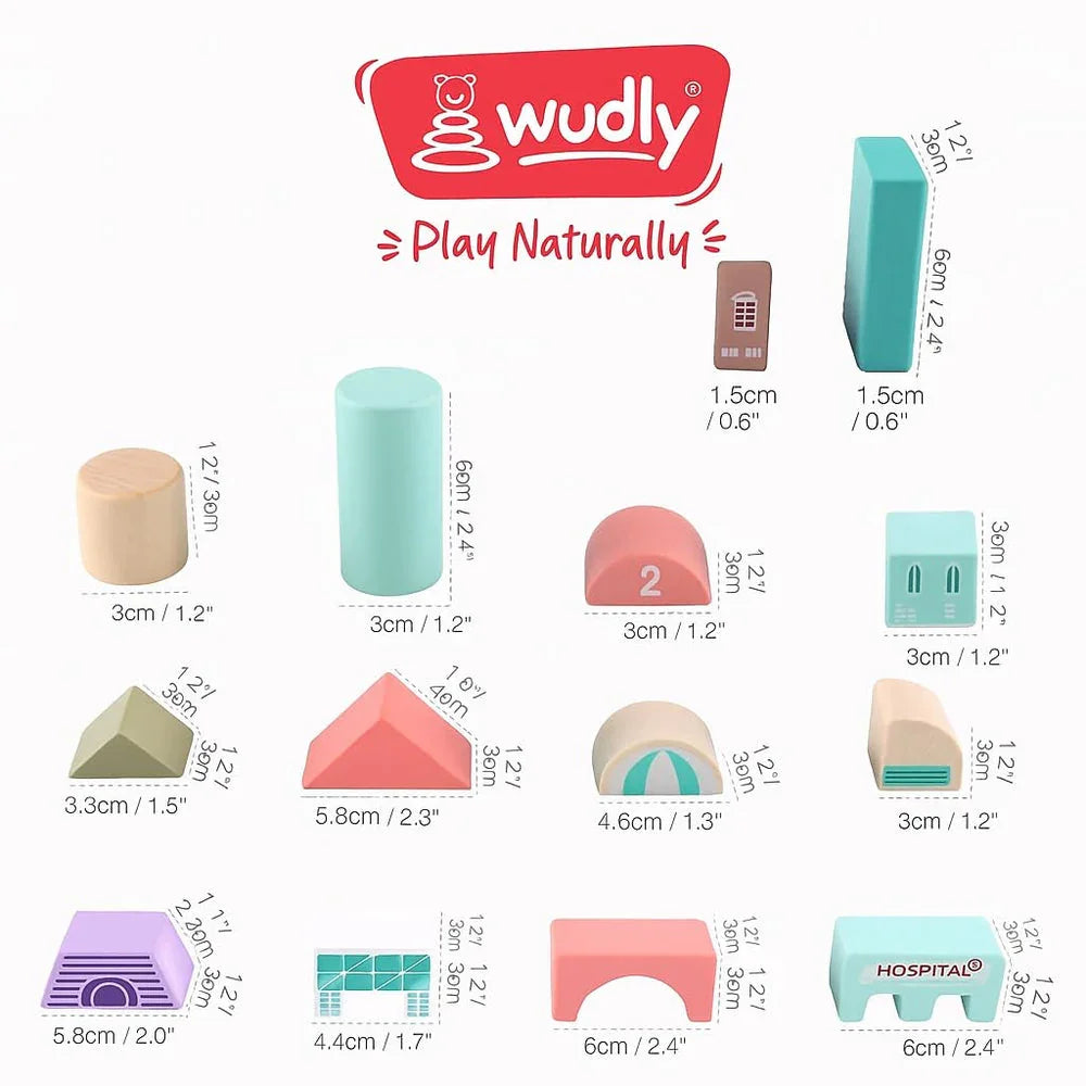 WUDLY 115 Pieces Wooden City Building Blocks - Naivri