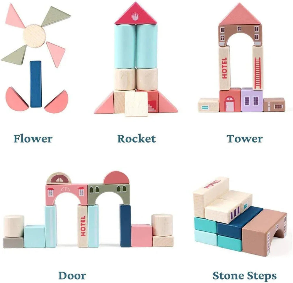 WUDLY 115 Pieces Wooden City Building Blocks - Naivri
