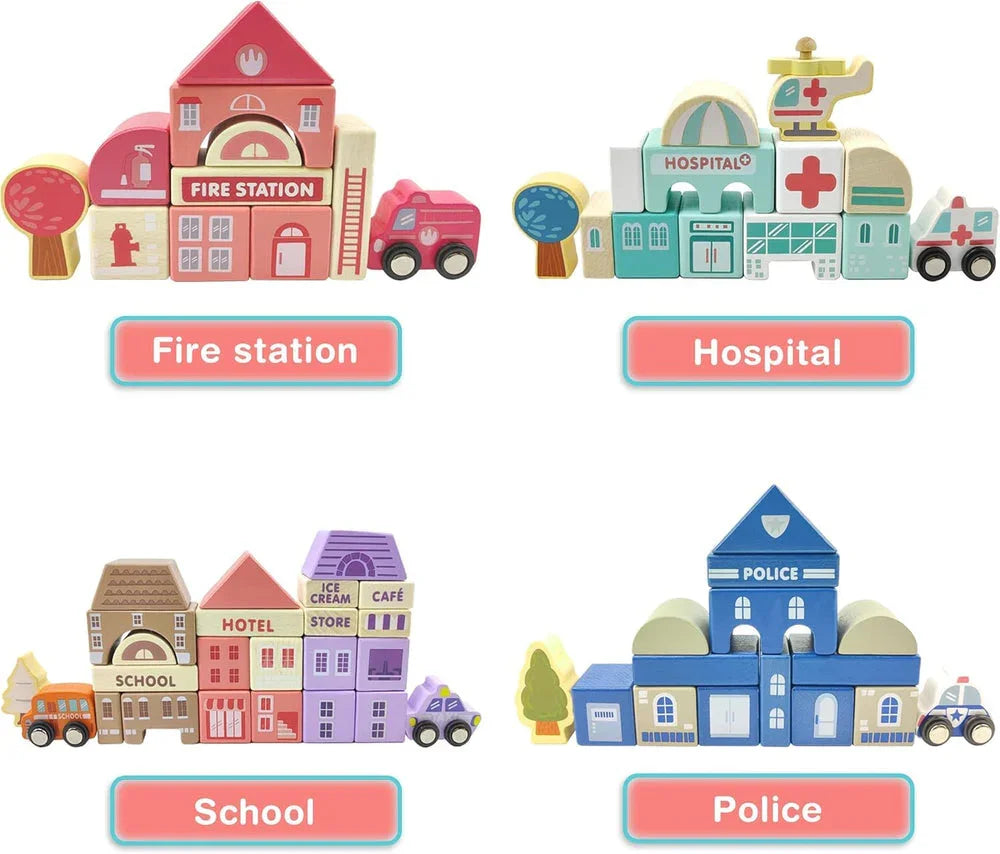 WUDLY 115 Pieces Wooden City Building Blocks - Naivri