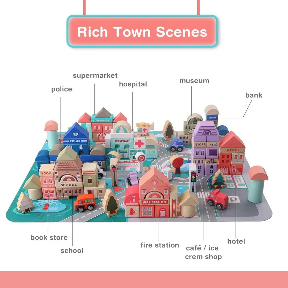 WUDLY 115 Pieces Wooden City Building Blocks - Naivri