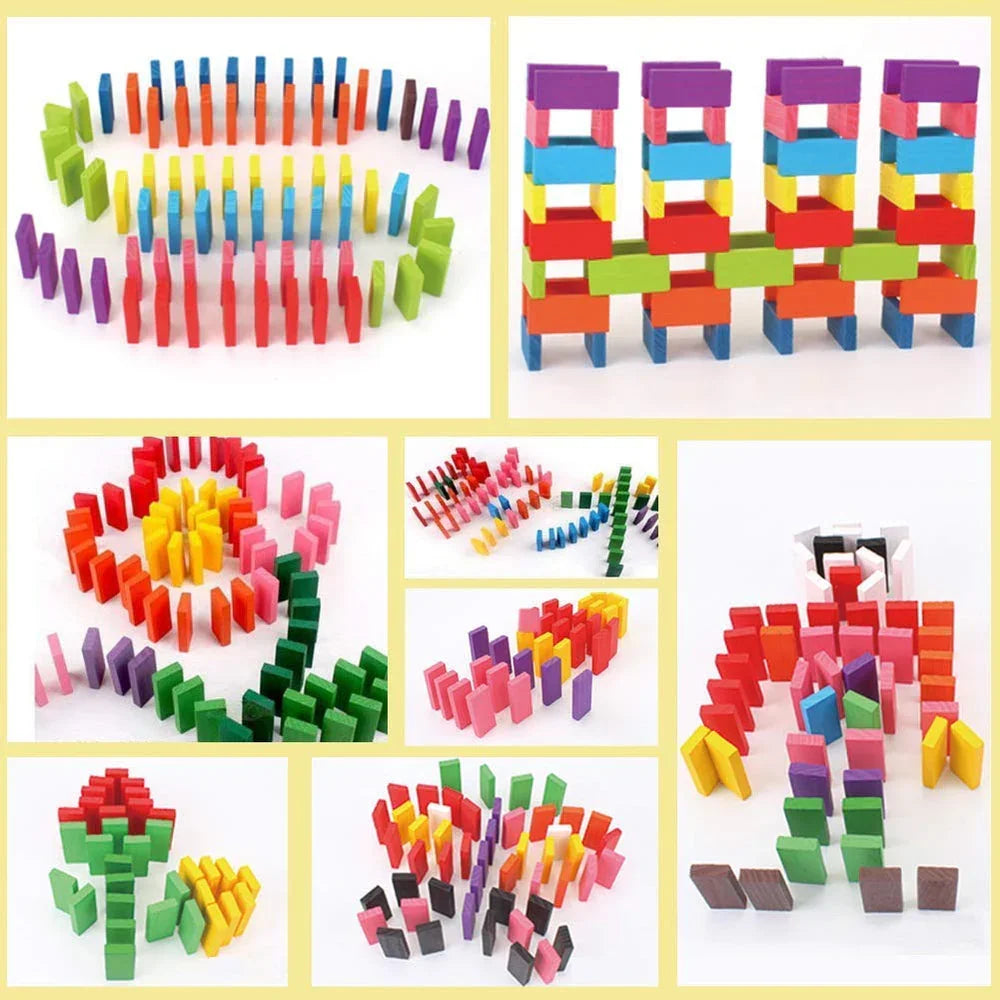 WUDLY 120 Pcs 12 Color Wooden Dominos Blocks Set, for Kids Board Game Educational Play Toy, Domino Racing Toy Game - Naivri