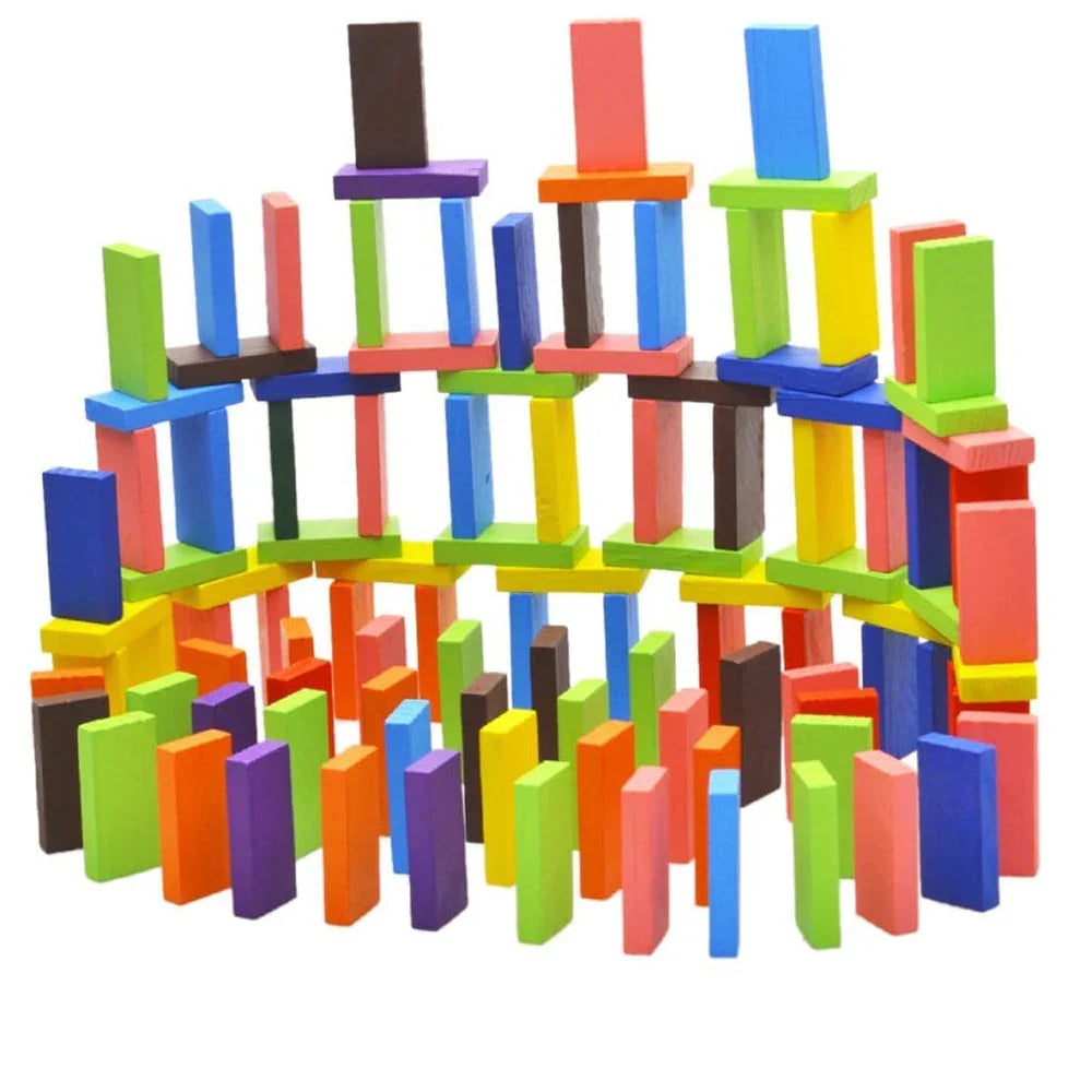 WUDLY 120 Pcs 12 Color Wooden Dominos Blocks Set, for Kids Board Game Educational Play Toy, Domino Racing Toy Game - Naivri
