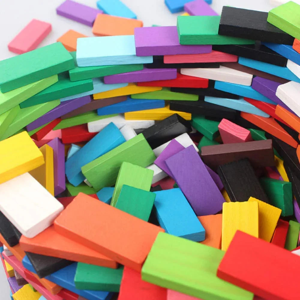 WUDLY 120 Pcs 12 Color Wooden Dominos Blocks Set, for Kids Board Game Educational Play Toy, Domino Racing Toy Game - Naivri