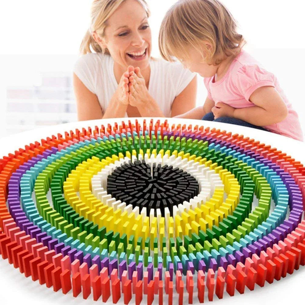 WUDLY 120 Pcs 12 Color Wooden Dominos Blocks Set, for Kids Board Game Educational Play Toy, Domino Racing Toy Game - Naivri