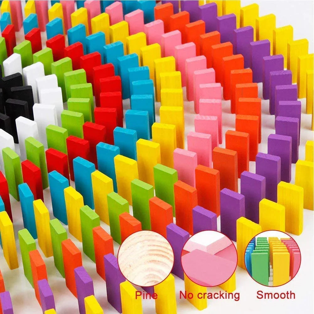WUDLY 120 Pcs 12 Color Wooden Dominos Blocks Set, for Kids Board Game Educational Play Toy, Domino Racing Toy Game - Naivri