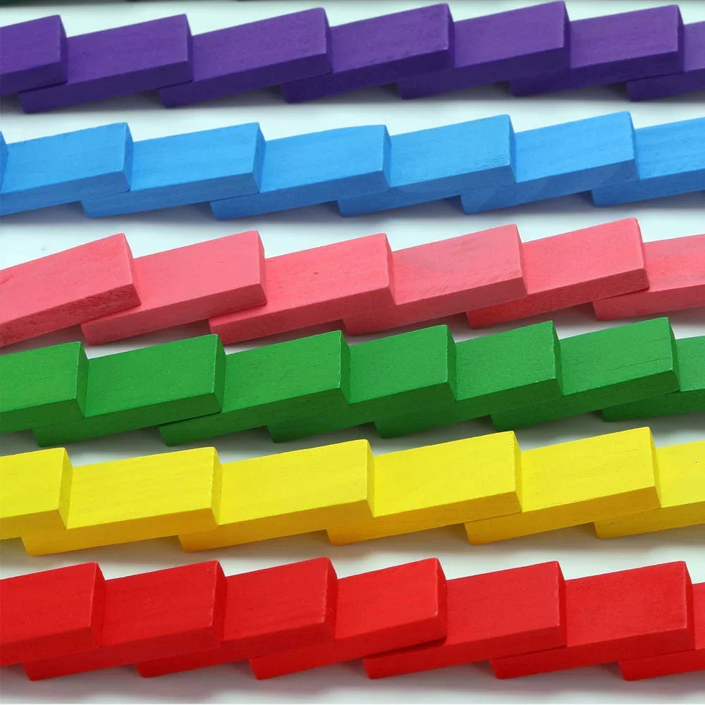 WUDLY 120 Pcs 12 Color Wooden Dominos Blocks Set, for Kids Board Game Educational Play Toy, Domino Racing Toy Game - Naivri