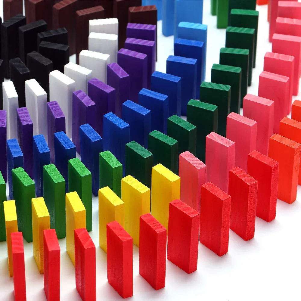 WUDLY 120 Pcs 12 Color Wooden Dominos Blocks Set, for Kids Board Game Educational Play Toy, Domino Racing Toy Game - Naivri
