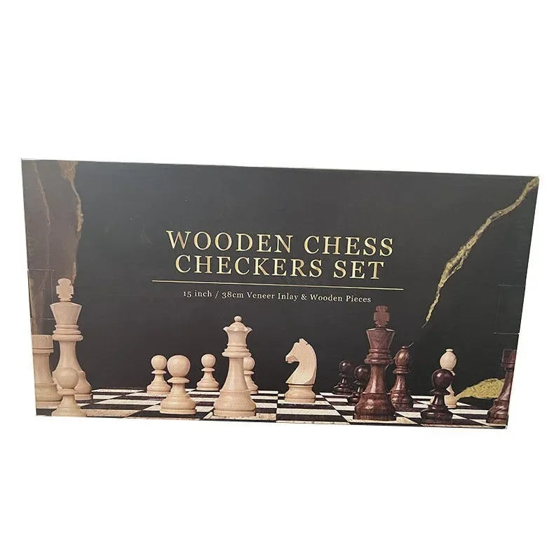 Wudly 2-in-1 Big Chess & Checkers Set – Premium Wooden Board Game for Adults & Kids, Classic Chess + Checkers Combo - Naivri