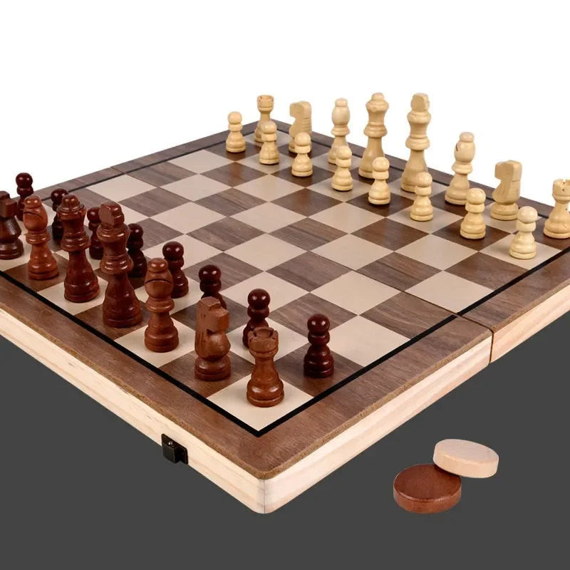 Wudly 2-in-1 Big Chess & Checkers Set – Premium Wooden Board Game for Adults & Kids, Classic Chess + Checkers Combo - Naivri