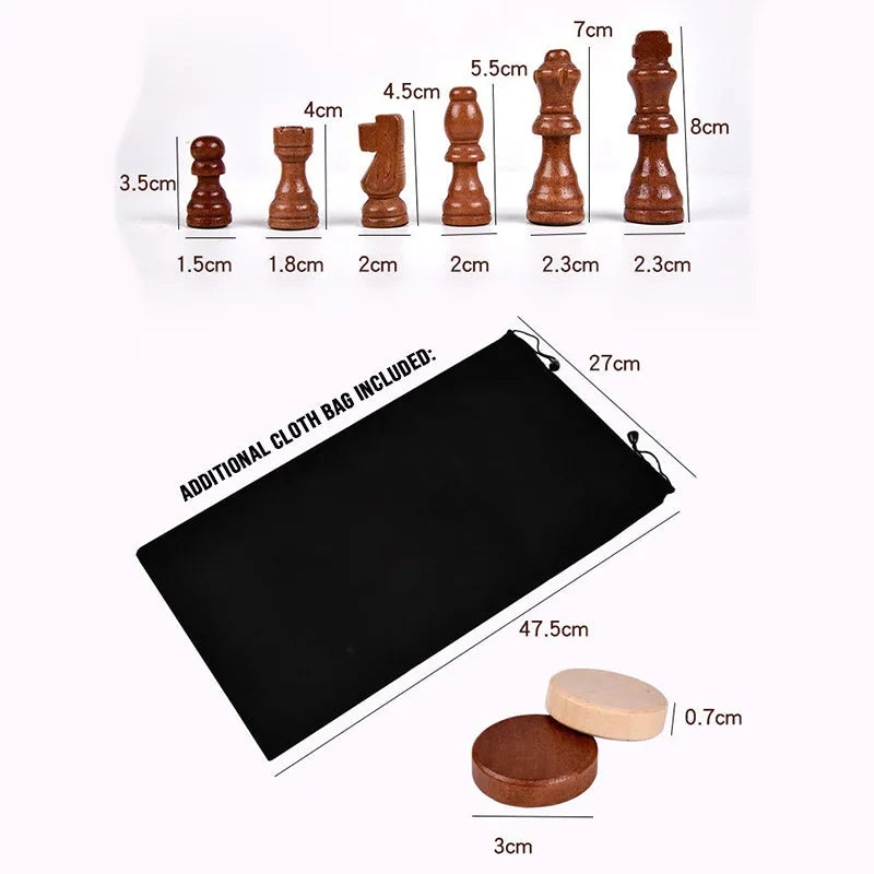 Wudly 2-in-1 Big Chess & Checkers Set – Premium Wooden Board Game for Adults & Kids, Classic Chess + Checkers Combo - Naivri