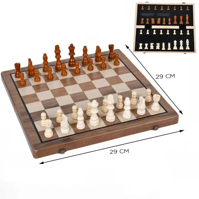 Wudly 2-in-1 Big Chess & Checkers Set – Premium Wooden Board Game for Adults & Kids, Classic Chess + Checkers Combo - Naivri