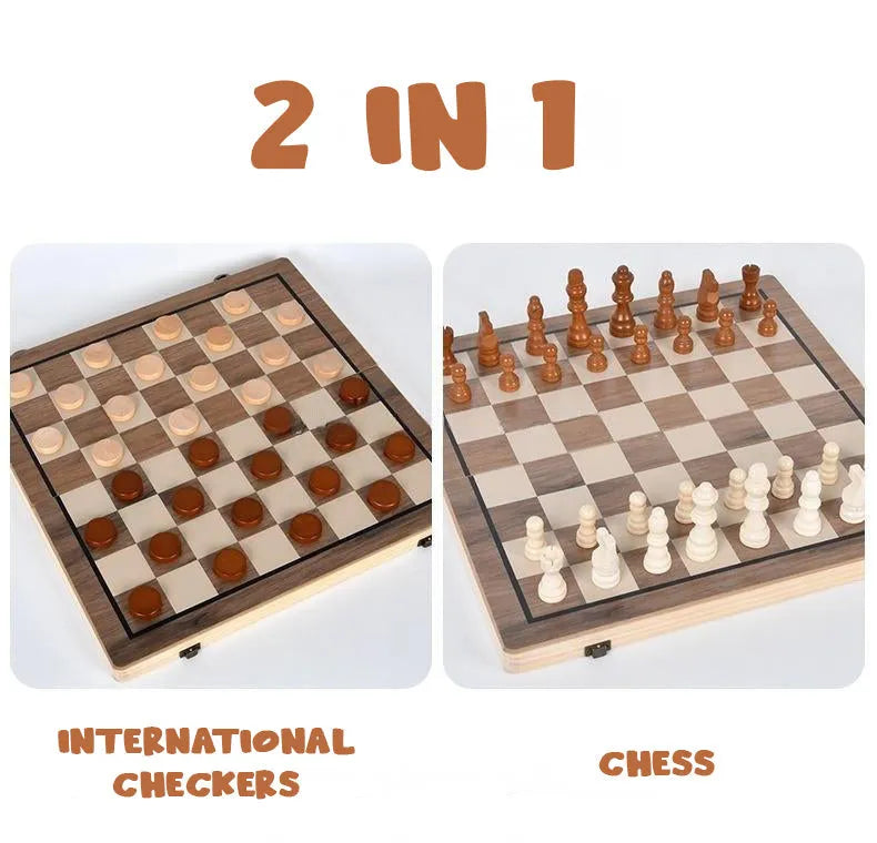 Wudly 2-in-1 Big Chess & Checkers Set – Premium Wooden Board Game for Adults & Kids, Classic Chess + Checkers Combo - Naivri