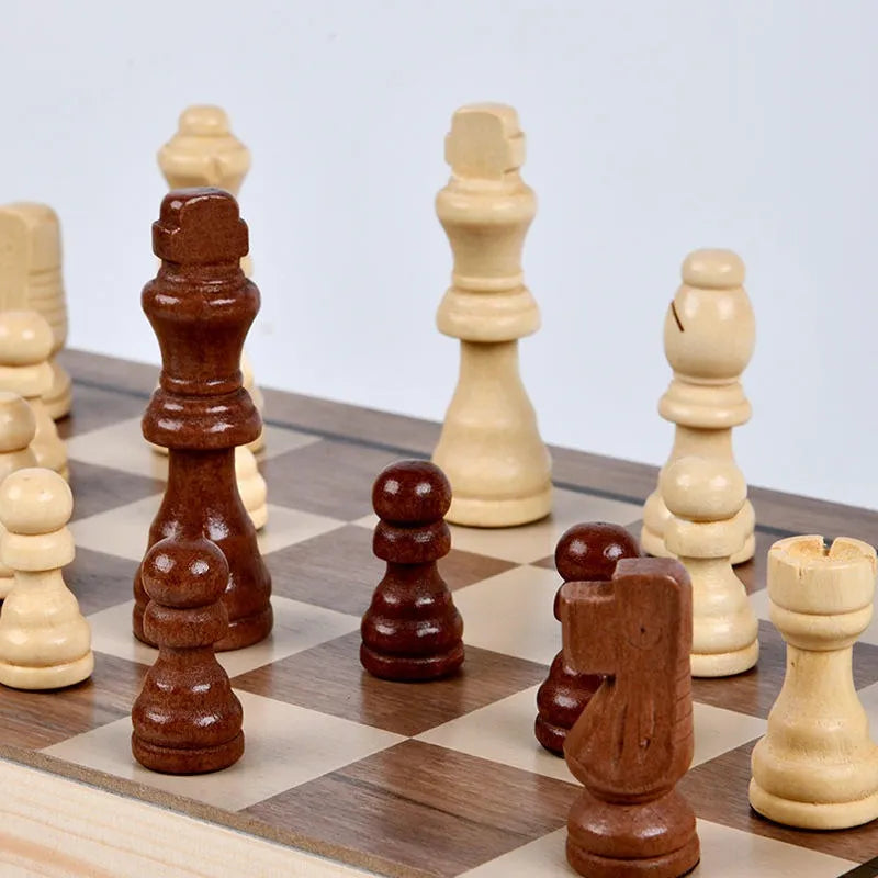 Wudly 2-in-1 Big Chess & Checkers Set – Premium Wooden Board Game for Adults & Kids, Classic Chess + Checkers Combo - Naivri