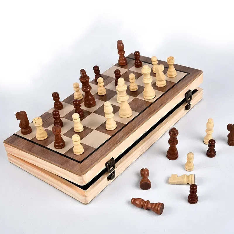 Wudly 2-in-1 Big Chess & Checkers Set – Premium Wooden Board Game for Adults & Kids, Classic Chess + Checkers Combo - Naivri