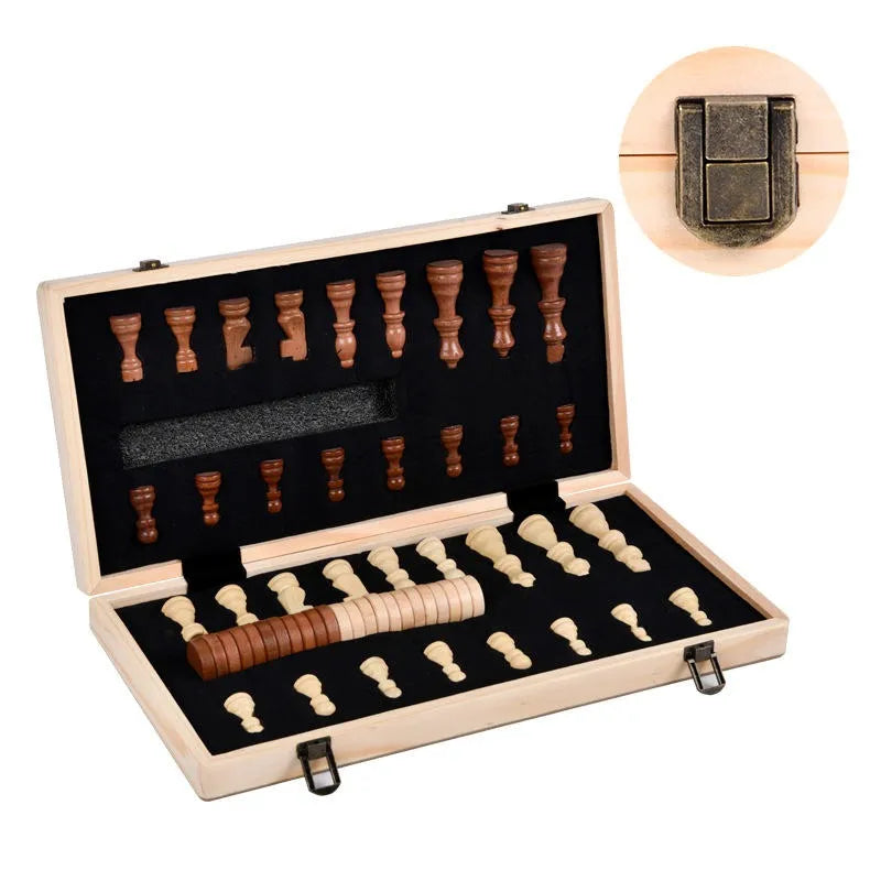 Wudly 2-in-1 Big Chess & Checkers Set – Premium Wooden Board Game for Adults & Kids, Classic Chess + Checkers Combo - Naivri