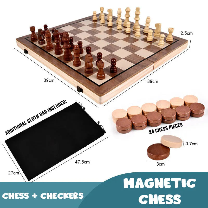 Wudly 2-in-1 Big Chess & Checkers Set – Premium Wooden Board Game for Adults & Kids, Classic Chess + Checkers Combo - Naivri