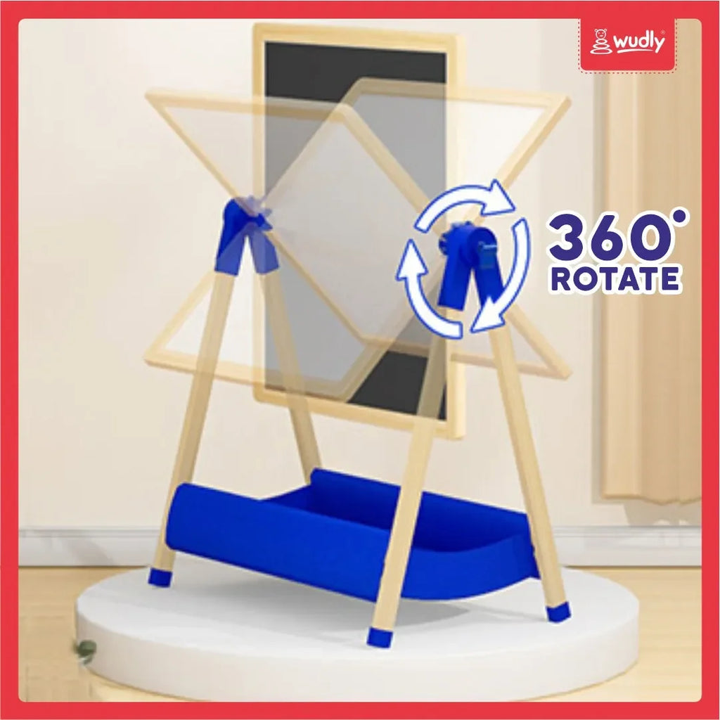 Wudly 3-in-1 Creative Easel Board with Chalkboard, Whiteboard, Storage Tray, Educational Kids Art Station - Naivri